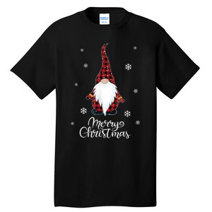 Santa Claus Garden Gnome Merry Christmas Buffalo Plaid Tall T-Shirt