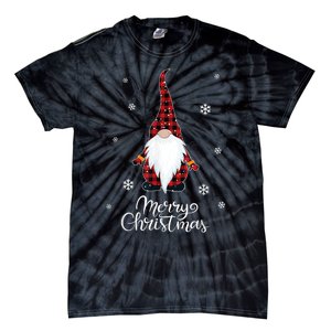 Santa Claus Garden Gnome Merry Christmas Buffalo Plaid Tie-Dye T-Shirt