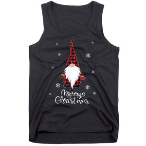 Santa Claus Garden Gnome Merry Christmas Buffalo Plaid Tank Top