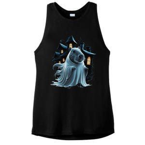 Spooky Capybara Ghost Haunted Halloween House Phantom Ladies PosiCharge Tri-Blend Wicking Tank