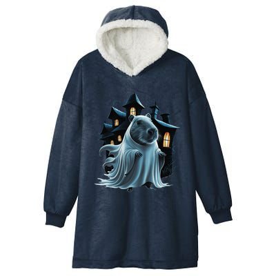 Spooky Capybara Ghost Haunted Halloween House Phantom Hooded Wearable Blanket