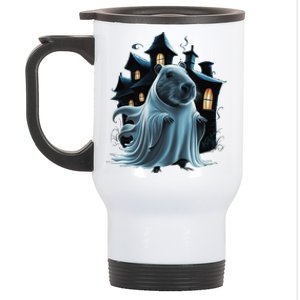 Spooky Capybara Ghost Haunted Halloween House Phantom Stainless Steel Travel Mug