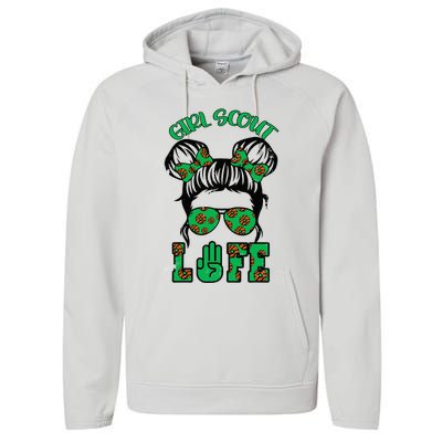 Scout Cookie Girl Troop Leader Kidlife Messy Bun Performance Fleece Hoodie