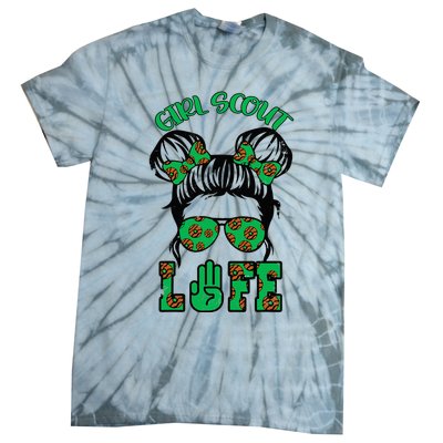 Scout Cookie Girl Troop Leader Kidlife Messy Bun Tie-Dye T-Shirt