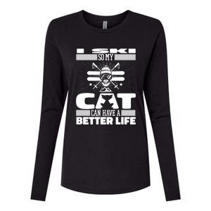 Skiing Cat Gift Winter Sports Ski Skier Gift Womens Cotton Relaxed Long Sleeve T-Shirt