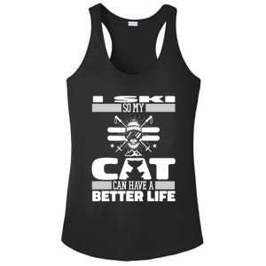 Skiing Cat Gift Winter Sports Ski Skier Gift Ladies PosiCharge Competitor Racerback Tank