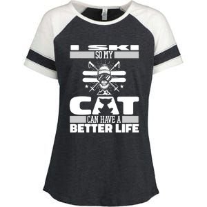 Skiing Cat Gift Winter Sports Ski Skier Gift Enza Ladies Jersey Colorblock Tee