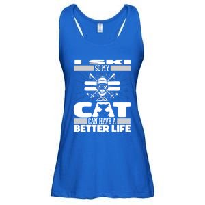 Skiing Cat Gift Winter Sports Ski Skier Gift Ladies Essential Flowy Tank