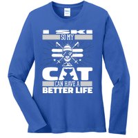 Skiing Cat Gift Winter Sports Ski Skier Gift Ladies Long Sleeve Shirt