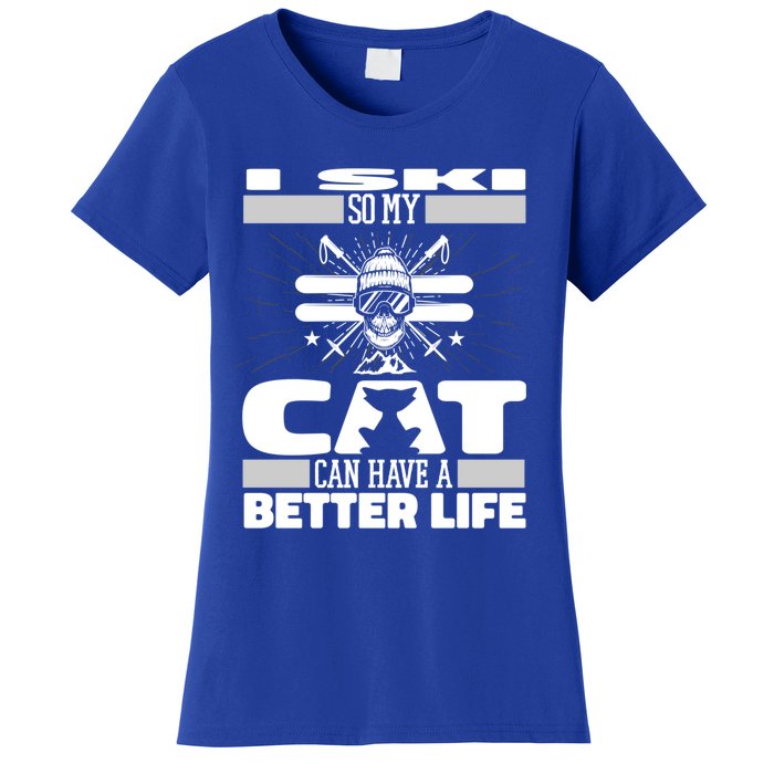 Skiing Cat Gift Winter Sports Ski Skier Gift Women's T-Shirt