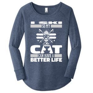 Skiing Cat Gift Winter Sports Ski Skier Gift Women's Perfect Tri Tunic Long Sleeve Shirt