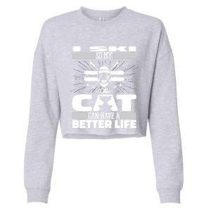 Skiing Cat Gift Winter Sports Ski Skier Gift Cropped Pullover Crew