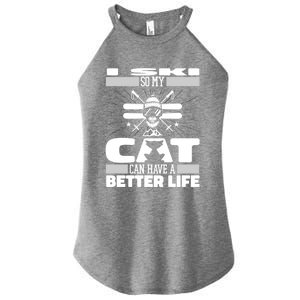 Skiing Cat Gift Winter Sports Ski Skier Gift Women's Perfect Tri Rocker Tank