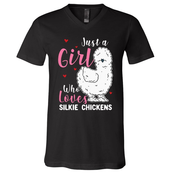 Silkie Chicken Girl Who Loves Silkie Chickens V-Neck T-Shirt