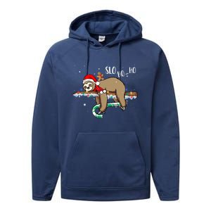 Sloth Christmas Gift Merry Slothmas Slo Ho Ho Cool Gift Performance Fleece Hoodie