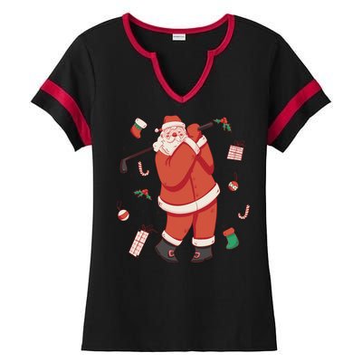 Santa Claus Golf Lover Holiday Ladies Halftime Notch Neck Tee