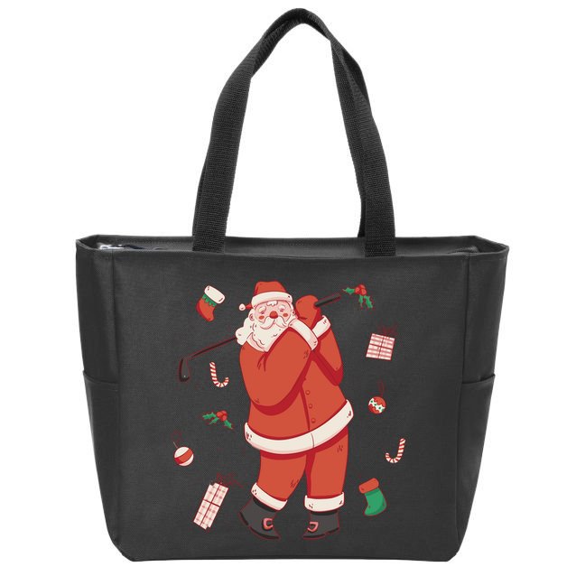 Santa Claus Golf Lover Holiday Zip Tote Bag