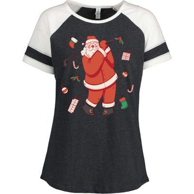 Santa Claus Golf Lover Holiday Enza Ladies Jersey Colorblock Tee