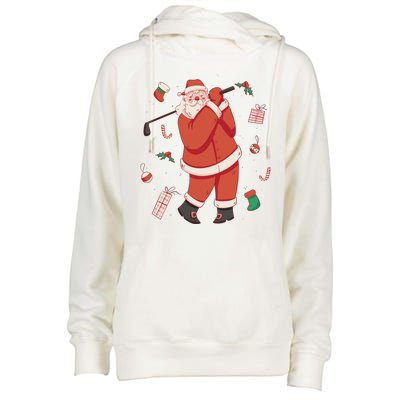 Santa Claus Golf Lover Holiday Womens Funnel Neck Pullover Hood