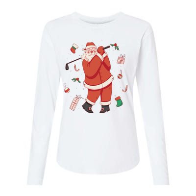 Santa Claus Golf Lover Holiday Womens Cotton Relaxed Long Sleeve T-Shirt