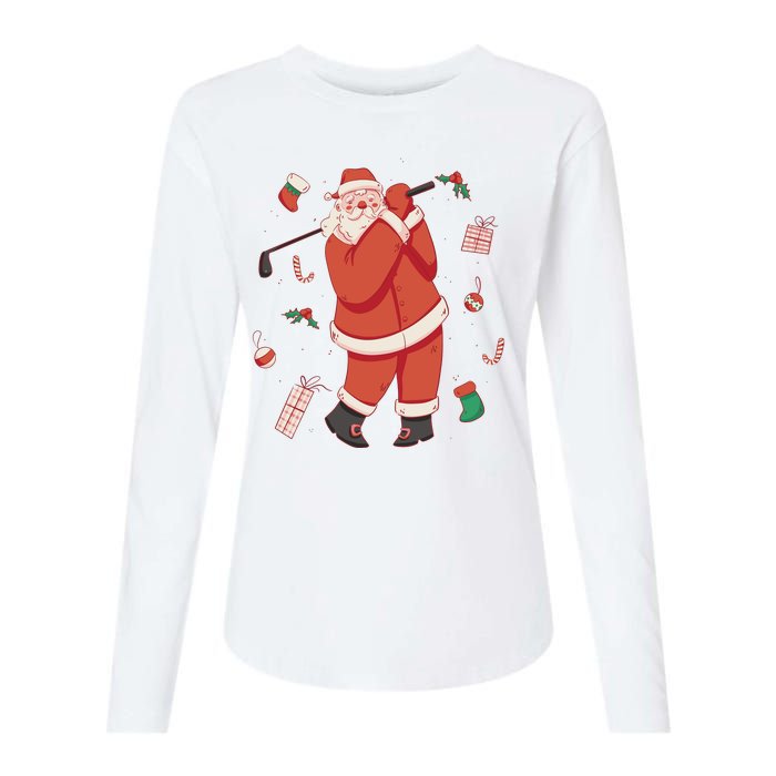 Santa Claus Golf Lover Holiday Womens Cotton Relaxed Long Sleeve T-Shirt