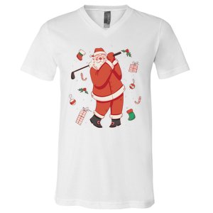 Santa Claus Golf Lover Holiday V-Neck T-Shirt