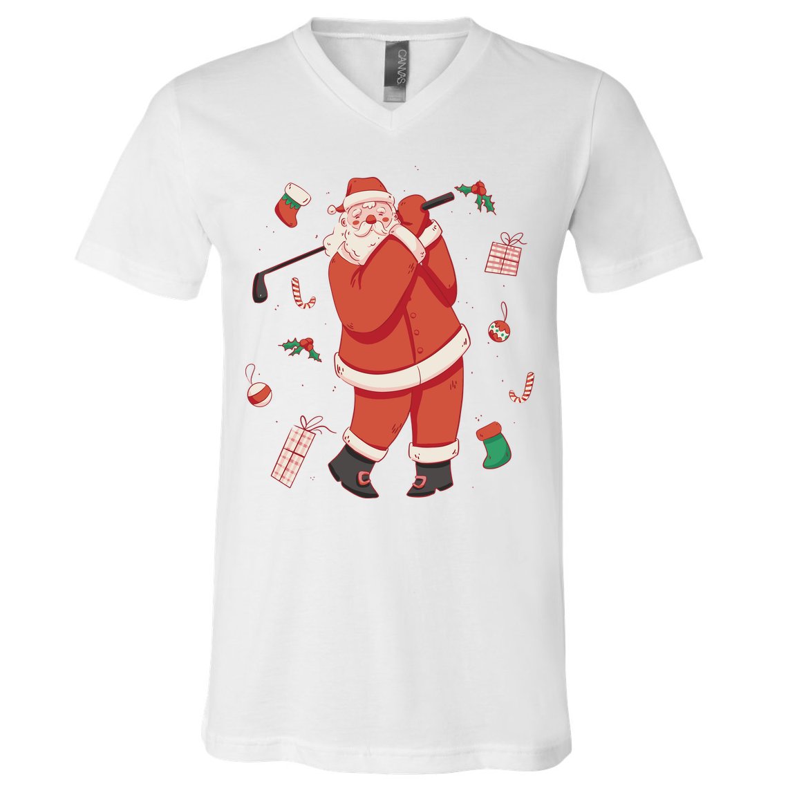 Santa Claus Golf Lover Holiday V-Neck T-Shirt