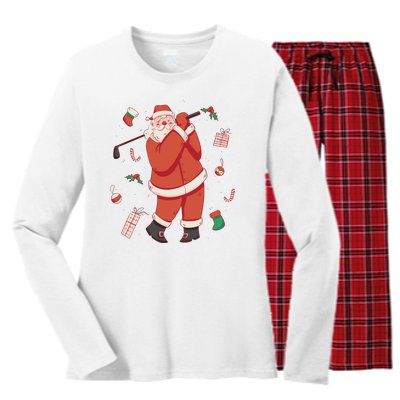 Santa Claus Golf Lover Holiday Women's Long Sleeve Flannel Pajama Set 