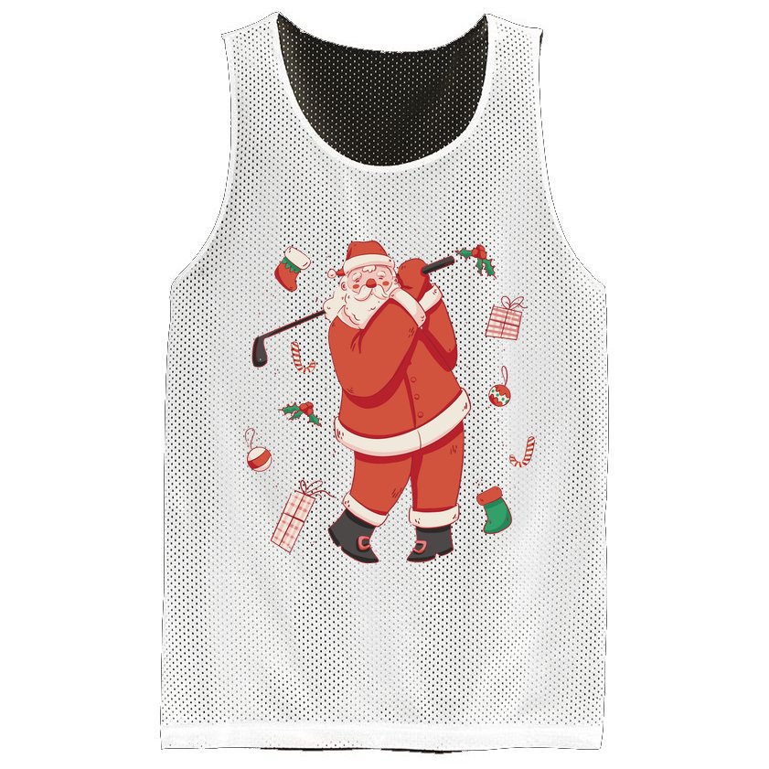 Santa Claus Golf Lover Holiday Mesh Reversible Basketball Jersey Tank