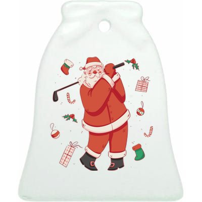 Santa Claus Golf Lover Holiday Ceramic Bell Ornament