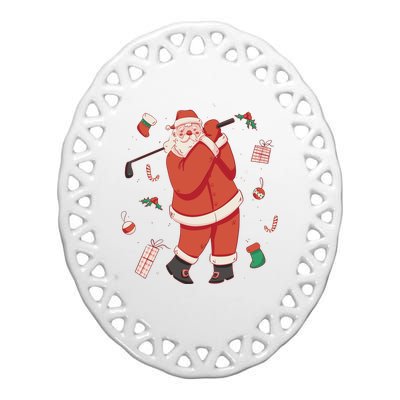 Santa Claus Golf Lover Holiday Ceramic Oval Ornament