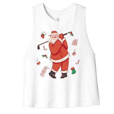 Santa Claus Golf Lover Holiday Women's Racerback Cropped Tank