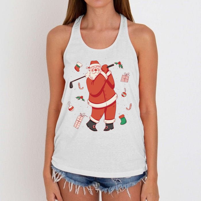 Santa Claus Golf Lover Holiday Women's Knotted Racerback Tank