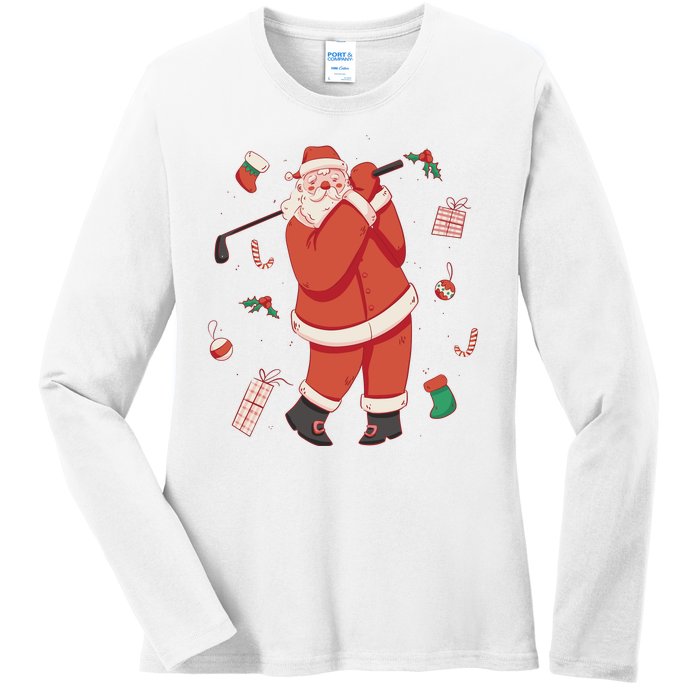 Santa Claus Golf Lover Holiday Ladies Long Sleeve Shirt