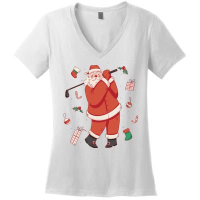 Santa Claus Golf Lover Holiday Women's V-Neck T-Shirt