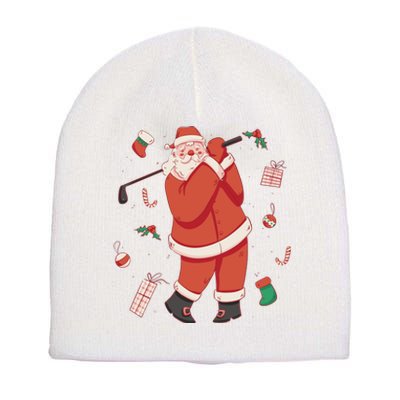 Santa Claus Golf Lover Holiday Short Acrylic Beanie