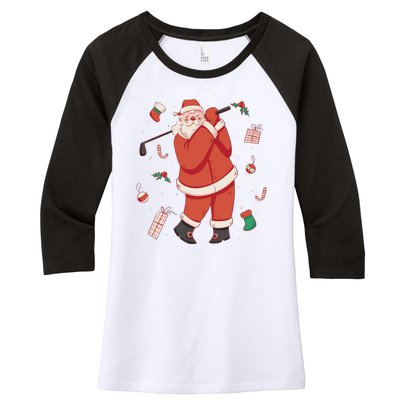 Santa Claus Golf Lover Holiday Women's Tri-Blend 3/4-Sleeve Raglan Shirt