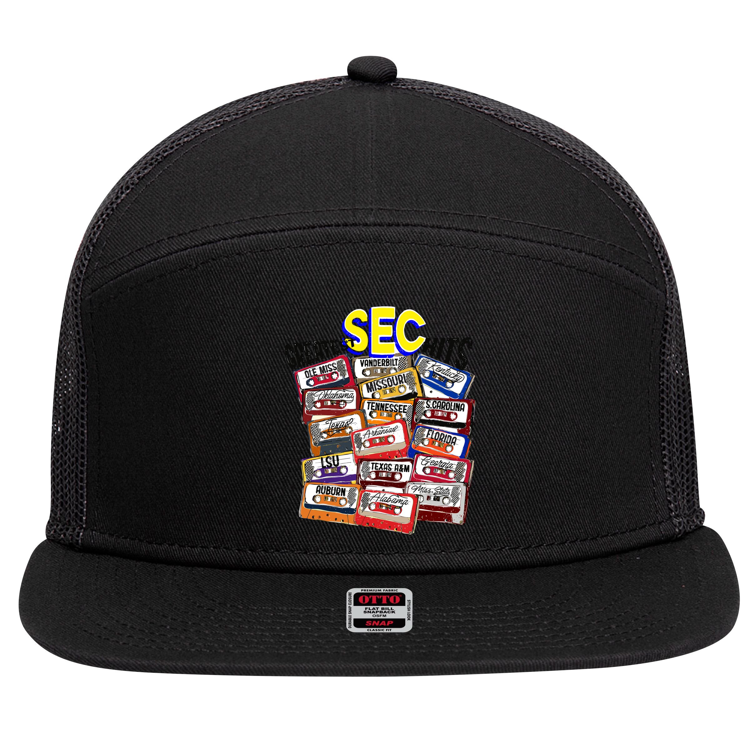 Sec Conference Greatest Hits College Football Game Day Cassette Tape 7 Panel Mesh Trucker Snapback Hat