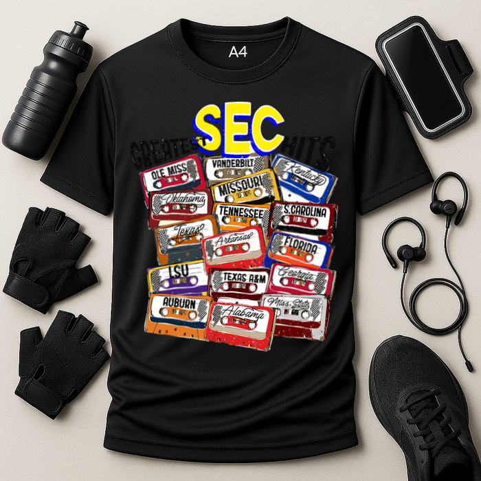 Sec Conference Greatest Hits College Football Game Day Cassette Tape Cooling Performance Crew T-Shirt