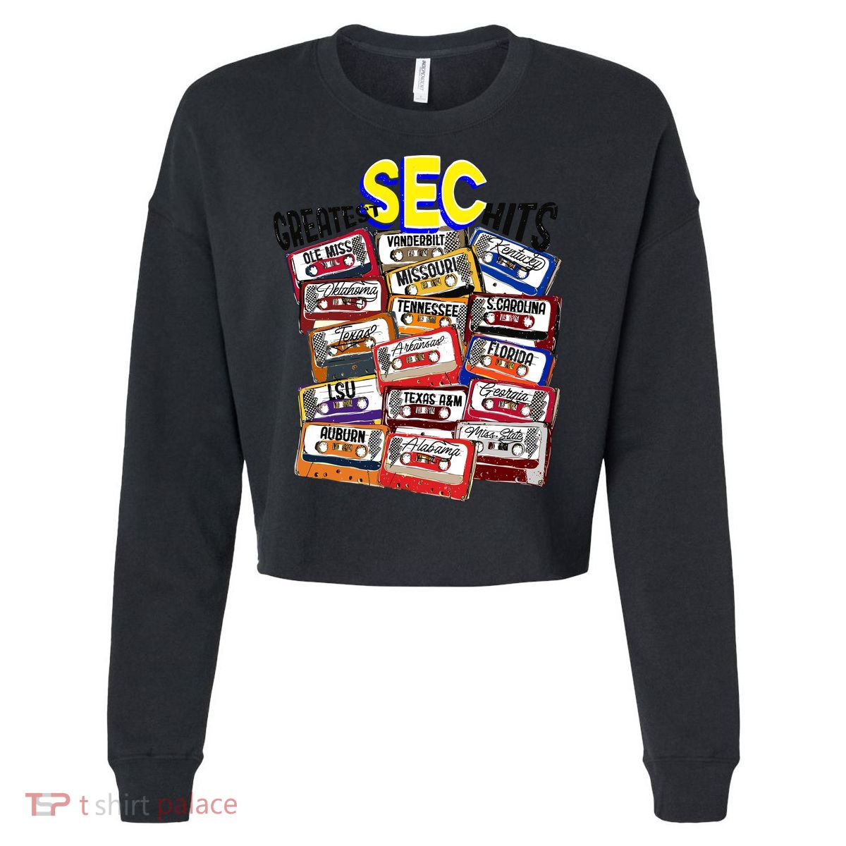 Sec Conference Greatest Hits College Football Game Day Cassette Tape Cropped Pullover Crew