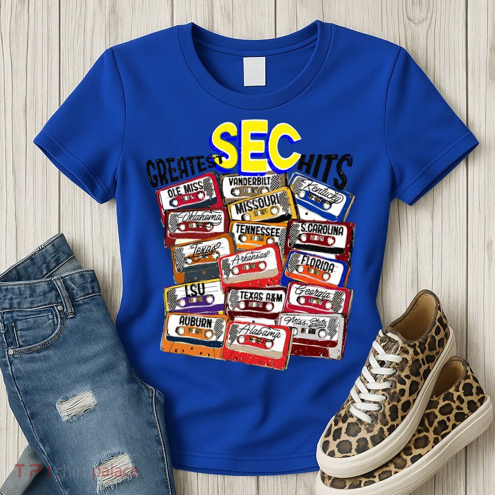 Sec Conference Greatest Hits College Football Game Day Cassette Tape Womens T-Shirt