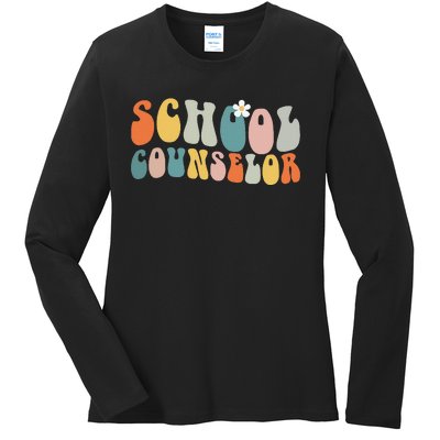 School Counselor Groovy Retro Vintage Ladies Long Sleeve Shirt