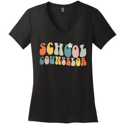 School Counselor Groovy Retro Vintage Women's V-Neck T-Shirt