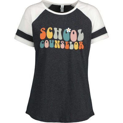 School Counselor Groovy Retro Vintage Enza Ladies Jersey Colorblock Tee