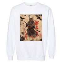 Samurai Cat Graphic Warrior Vintage Japanese Art Anime Garment-Dyed Sweatshirt