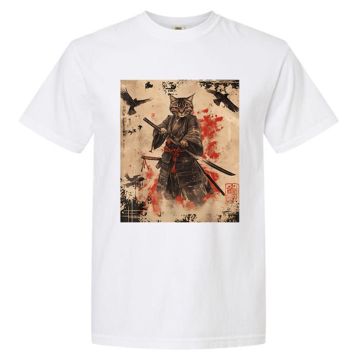 Samurai Cat Graphic Warrior Vintage Japanese Art Anime Garment-Dyed Heavyweight T-Shirt