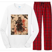 Samurai Cat Graphic Warrior Vintage Japanese Art Anime Long Sleeve Pajama Set