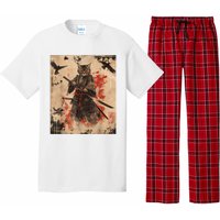 Samurai Cat Graphic Warrior Vintage Japanese Art Anime Pajama Set