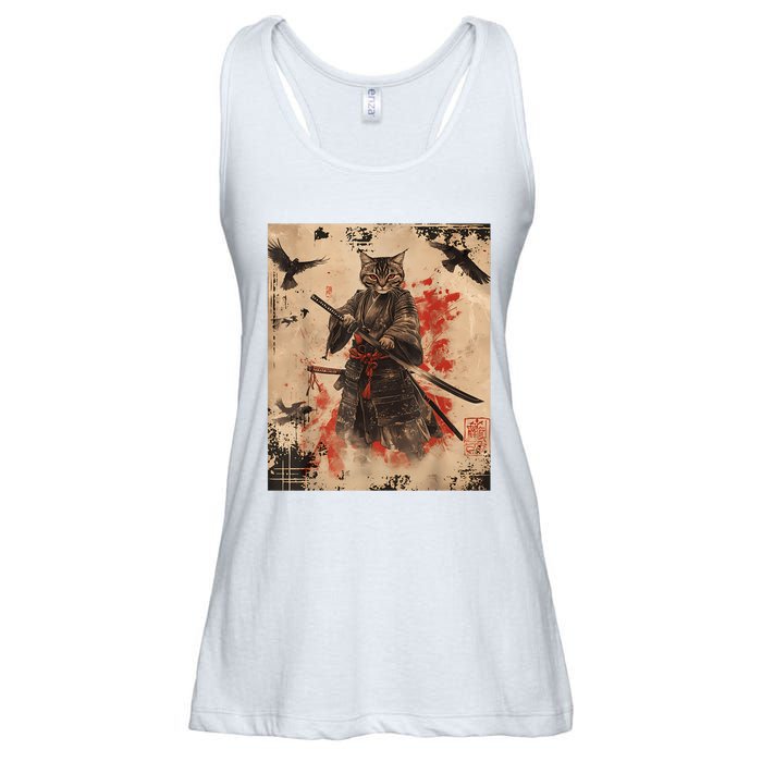 Samurai Cat Graphic Warrior Vintage Japanese Art Anime Ladies Essential Flowy Tank