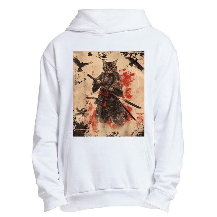 Samurai Cat Graphic Warrior Vintage Japanese Art Anime Urban Pullover Hoodie